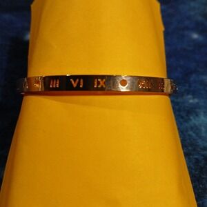 Roman Numeral Gold Tone Cuff Bracelet - Unisex Adjustable Bangle